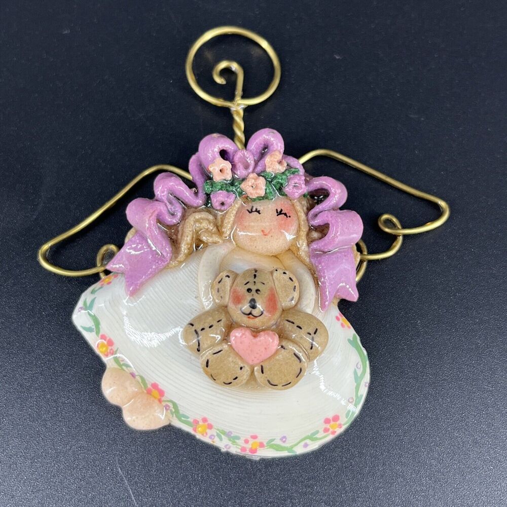 Dough Dollies Angel Ornament Bread Dough Girl Hand Sculptured Painted Dainty